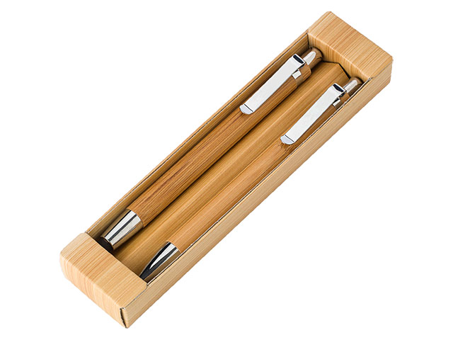 Bamboo Pen And Clutch Pencil Set