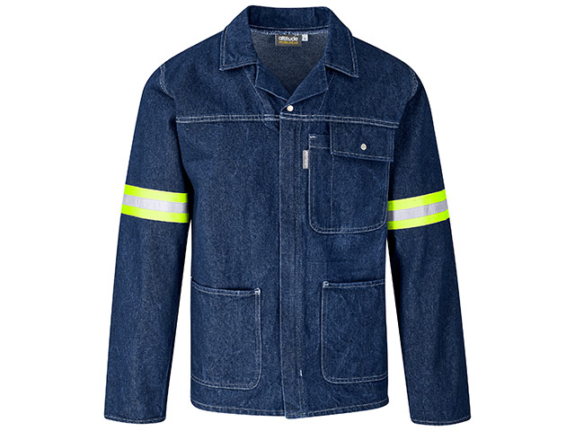 Cast Premium 100 Percent Cotton Denim Jacket - Reflective Arms and Back - Yellow Tape - Image 2