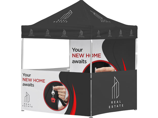 Ovation Sublimated Gazebo 2M X 2M Petite Frame - 3 Half-Wall Skins - 1 Full Wall Skin