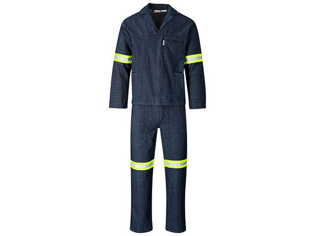 Vintage 100 Percent Cotton Denim Conti Suit - Reflective Arms and Legs - Yellow Tape - Image 2